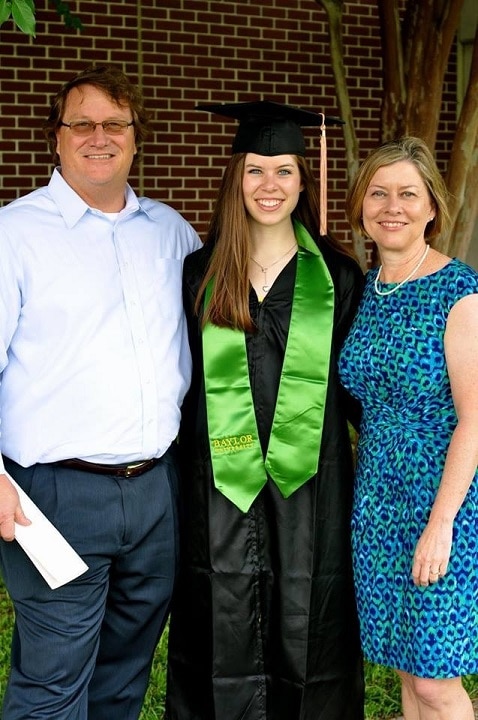 Meagan Rowell '15 (center), with her uncle, Dennis Moon '85 of Katy (Tx), and mother Susan Rowell '82 of Colorado Springs.
