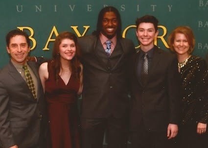 The Coleman family with Robert Griffin III at the 2015 School of Nursing Gala: Dad Scott Coleman '87, Corrie, RGIII, brother Ben Coleman (a future Bear?), and mom Kristi Kuykendall Coleman '87 