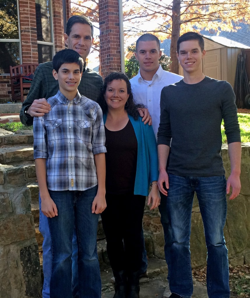 The Carr family at Thanksgiving: David, Charles '90, Melanie, Charlie (a Baylor junior), and Daniel